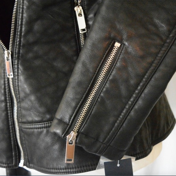 French Connection Faux-Fur-Trim Faux-Leather Moto - Picture 6 of 6